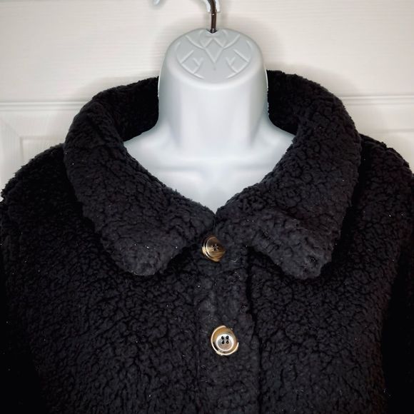 Black Sherpa Button Down Bomber Jacket- HYFVE - Picture 10 of 12